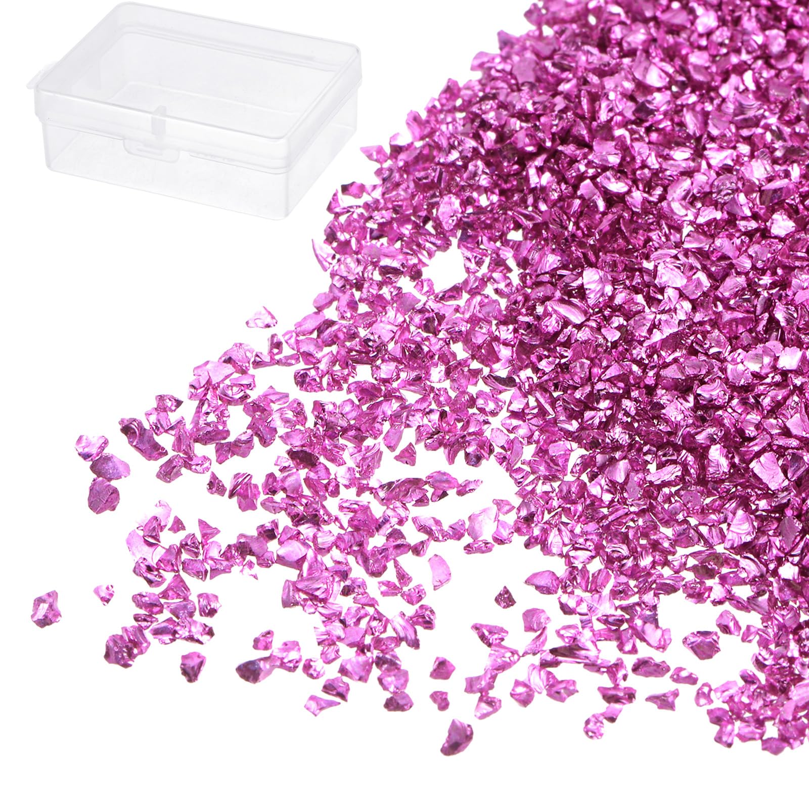 Kozelo Crushed Glass Chips - [1-3mm x 50g] Irregular Metallic Glass Rose Red for DIY Decoration Nail Art Use, Electroplated Surface