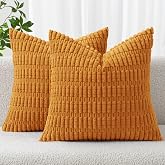 MIULEE Fall Decorative Throw Pillow Covers 18x18 Burnt Orange Pack of 2 | Soft Corduroy Boho Striped Pillow Covers Modern Far