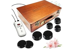 SereneLife Hot Stone Massage Kit – 12 Basalt Hot Stones with Adjustable Temperature Heater Box, Professional Spa & Home Massa