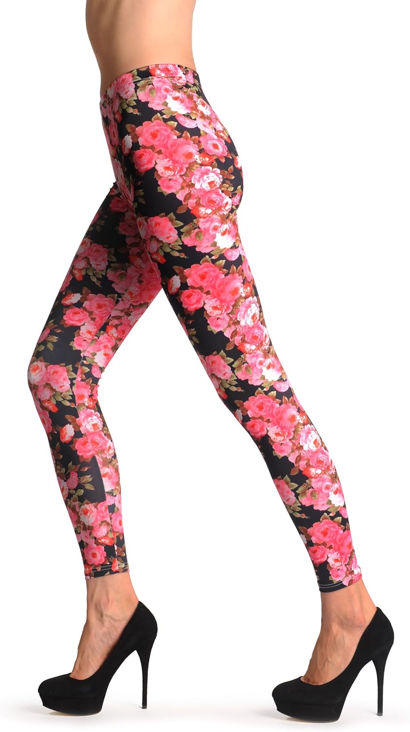 Red Roses On Black Leggings at Amazon Women’s Clothing store Leggings Pants