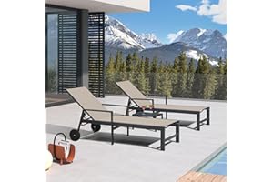PURPLE LEAF 3 Pieces Outdoor Chaise Lounge Aluminum Patio Lounge Chair with Wheels and Armrests Outdoor Lounge Recliner Chair for Pool Backyard (2 Taupe Lounges W/Side Table)