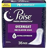Poise Incontinence Pads for Women/Bladder Leakage Pads/Bladder Control Pads, 8 Drop, Overnight Absorbency, Extra-Coverage Len