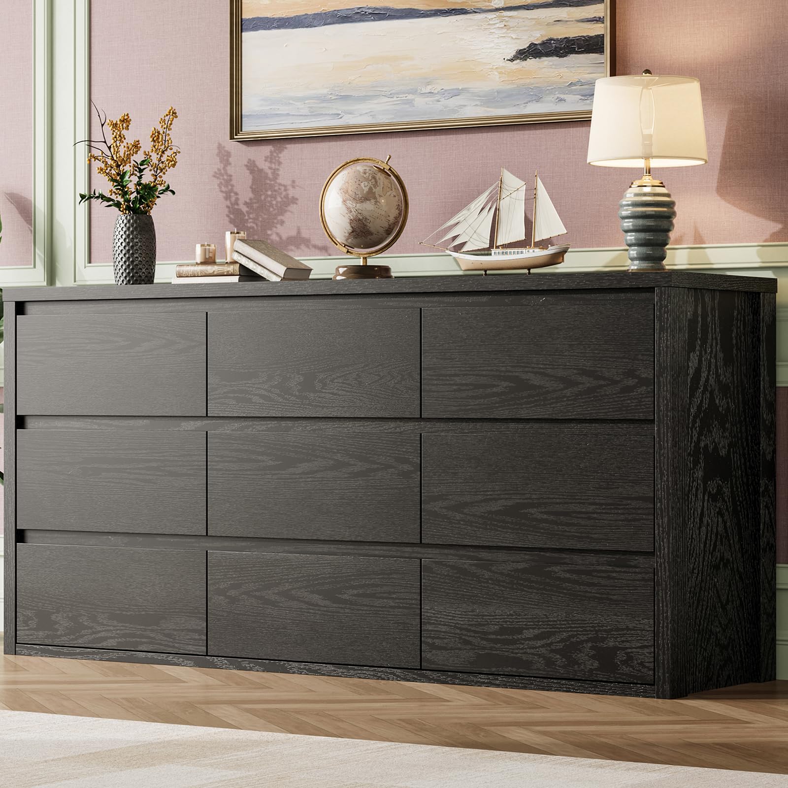Photo 1 of **FOR PARTS ONLY/  MISSING ASSEMBLY PIECES** GarveeHome 9 Drawer Dresser for Bedroom, Wide Modern Chest of Drawers, Large Wood Dresser Wooden Storage Organizer for Living Room, Hallway Entryway