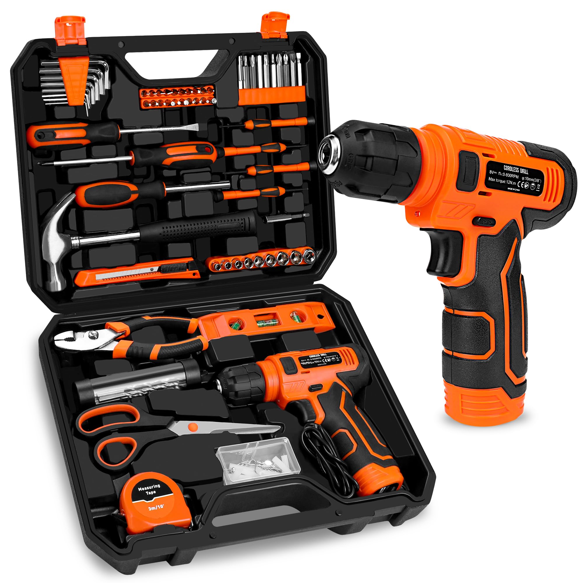 Photo 1 of 139-Piece Tool Set - Tool Kit with 8V Cordless Drill Driver in ToolBox Storage Case, General Household Drill Set for Home Repairs, Handyman, DIY Projects