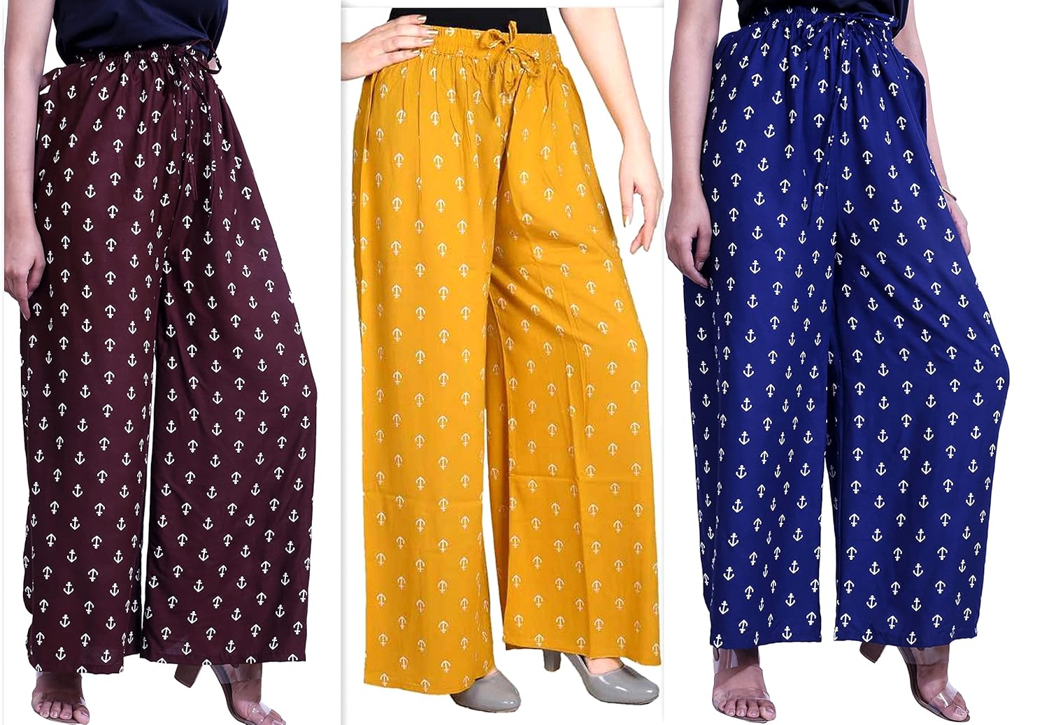 Buy PAF Women's Set of 3 Printed Rayon Girls Plazzo Palazzo Pants