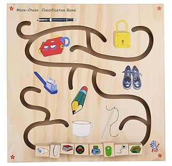 Skillofun Wooden Maze Chase - Classification Game, Multi Color