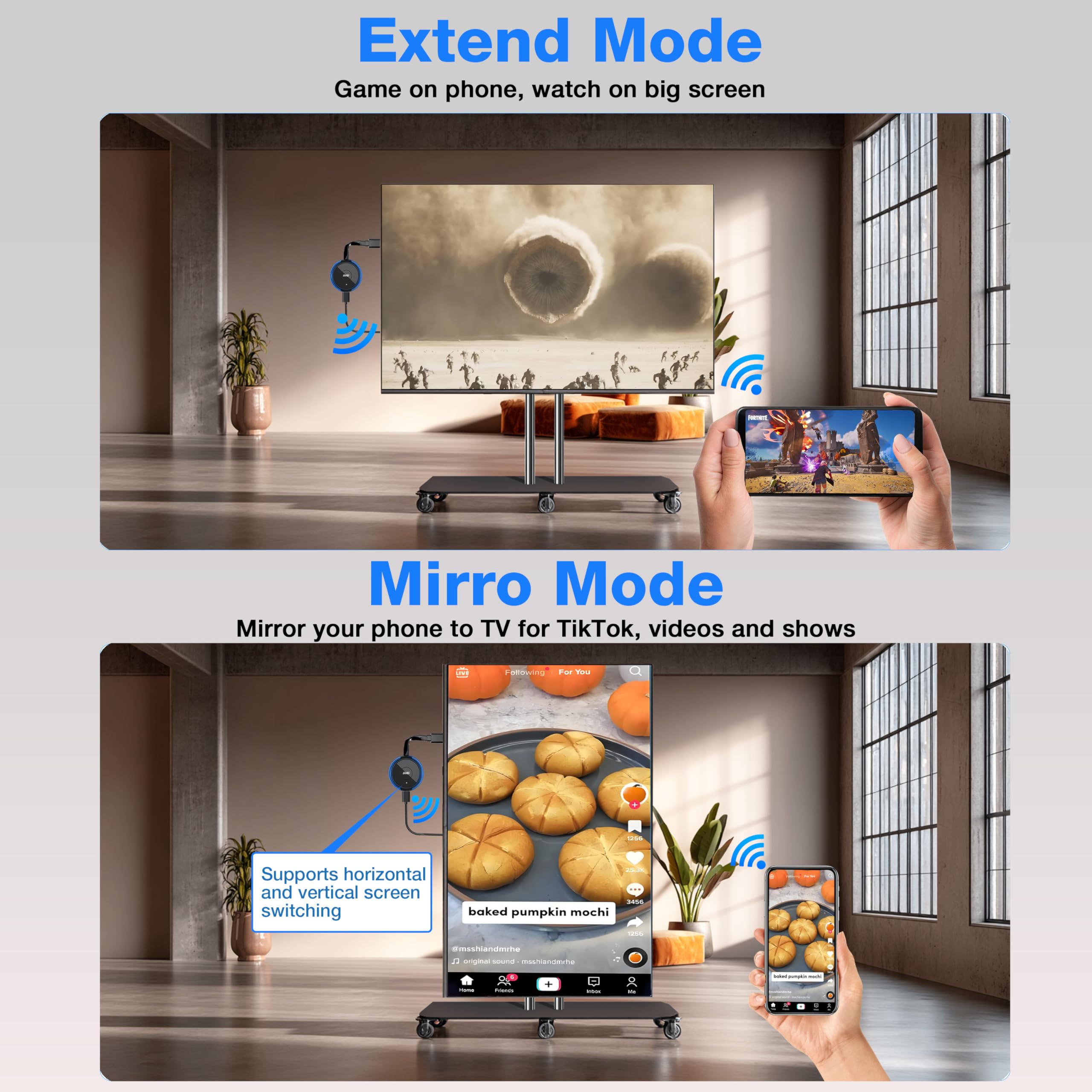 AIMIBO 4K Wireless Display Adapter, Plug & Play, HDMI Dongle 5G for TV/Monitor/Projector, Supports iOS/Android/Windows/Mac, AirPlay/Miracast/DLNA, Cast Phone/Tablet/Laptop to Screen