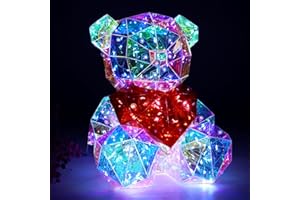 BEFANS Prismatic Iridescent Love Bear, Desktop Teddy Bear with LED Lights, Colorful Glow Lights Prismatic Christmas Indoor Decorations Bear Night Light for Girls Women (Love Bear)
