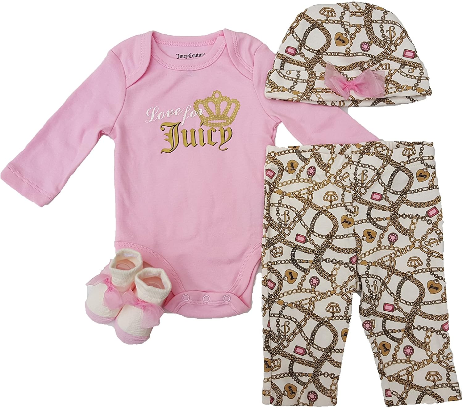 Juicy Couture Infant Baby Girl 4 Piece Layette Set (03 Months, White