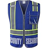 HATAUNKI Security Vest for Men Women Reflective Safety Vest with 5 Pockets and Front Zipper Mesh High Visibility Vest Meets ANSI/ISEA 107-2015 Standards (Blue-22, Large)
