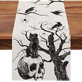 Seliem Halloween Gothic Skull Black Cat Crows Table Runner, Silhouette Tree | Branches Spider Kitchen Dining Table Decor, Scary Holiday Home Decoration Indoor Outdoor Party Supply 13 x 72 Inches