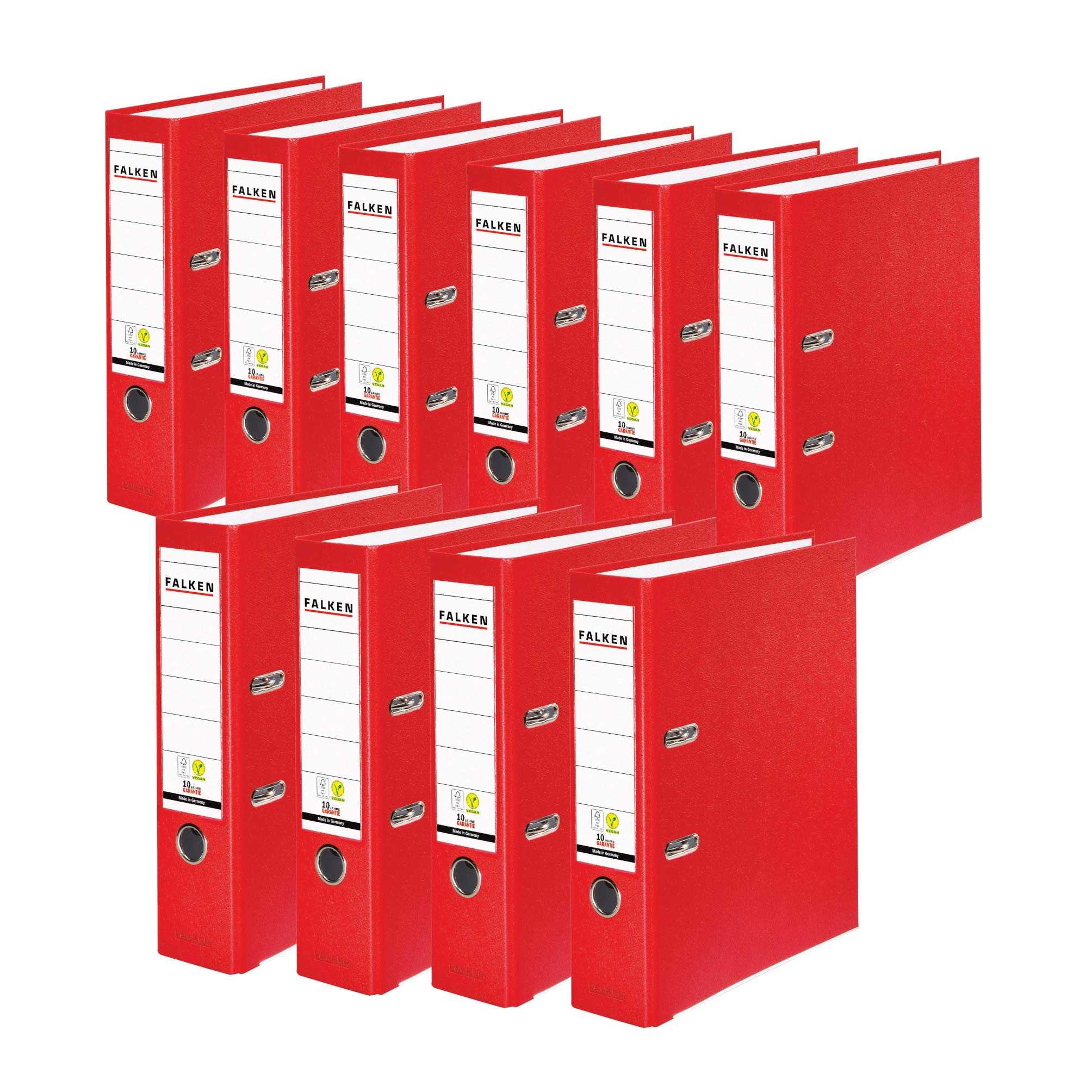 Original Falken pack of 10 PP-Color plastic folders. Made in Germany. 8 cm wide DIN A4 red Vegan ring binder File folder Letter folder Office folder Plastic folder Slotted folder