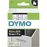 DYMO Authentic D1 Label l DYMO Labels for LabelManager COLORPOP and LabelWriter Duo Label Makers Great for Organization Indoor or Outdoor Use ½” (12mm) Black Print on Clear Tape Water Resistant