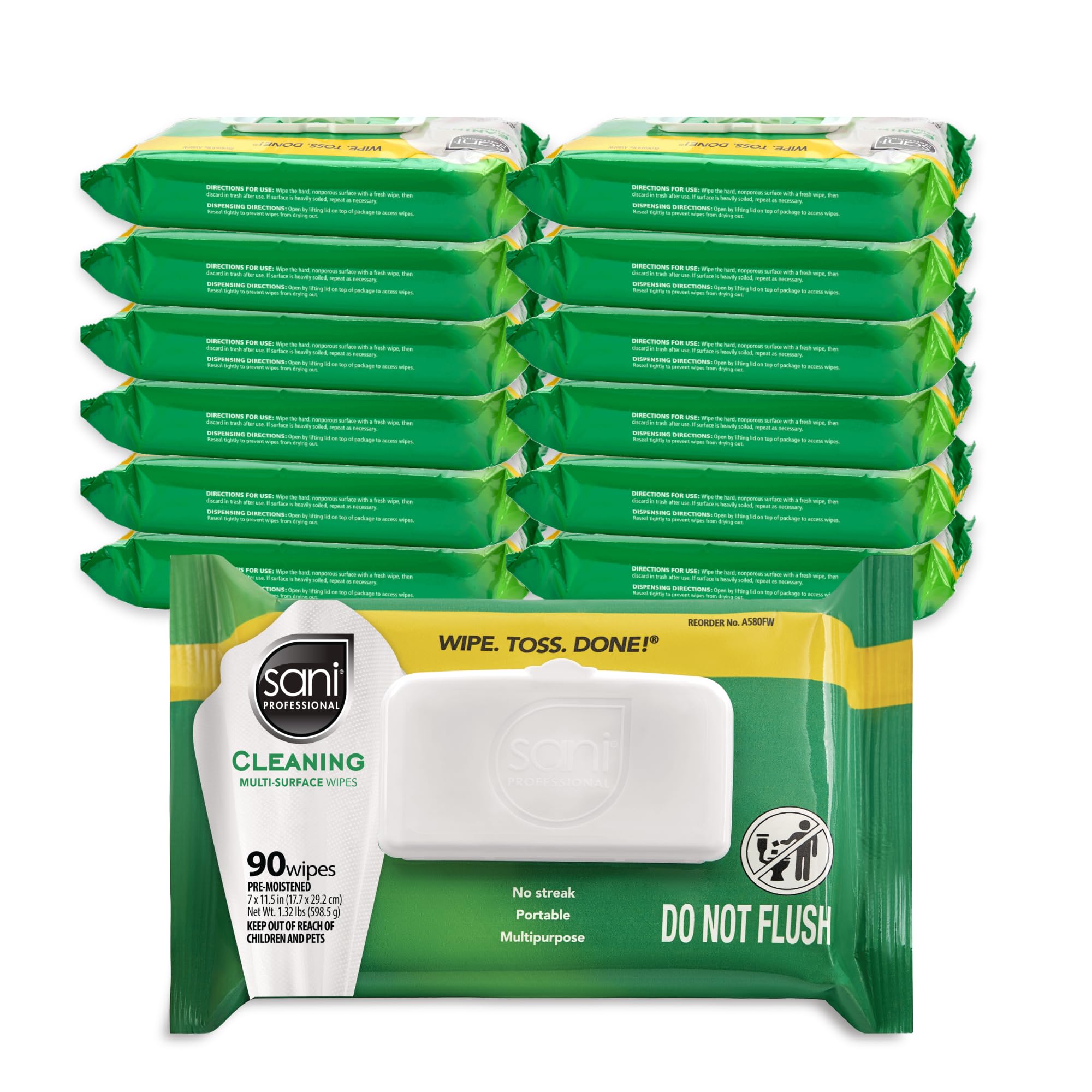 Photo 1 of PDI Sani-Professional Cleaning Wipe, Multi-Surface, Fresh Scent, Non - Streak, For Kitchen, Restaurant Tables, Glass, Treated Wood, 90 Count, Pack of 12 (1080 Total Wipes)