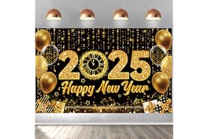 KMCCUMBER Happy New Year Backdrop New Year Party Banner Decorations Gold Balloons Happy New Year's Eve Banner Happy New Years Party Supplies 70.8 x 43.3 Inch