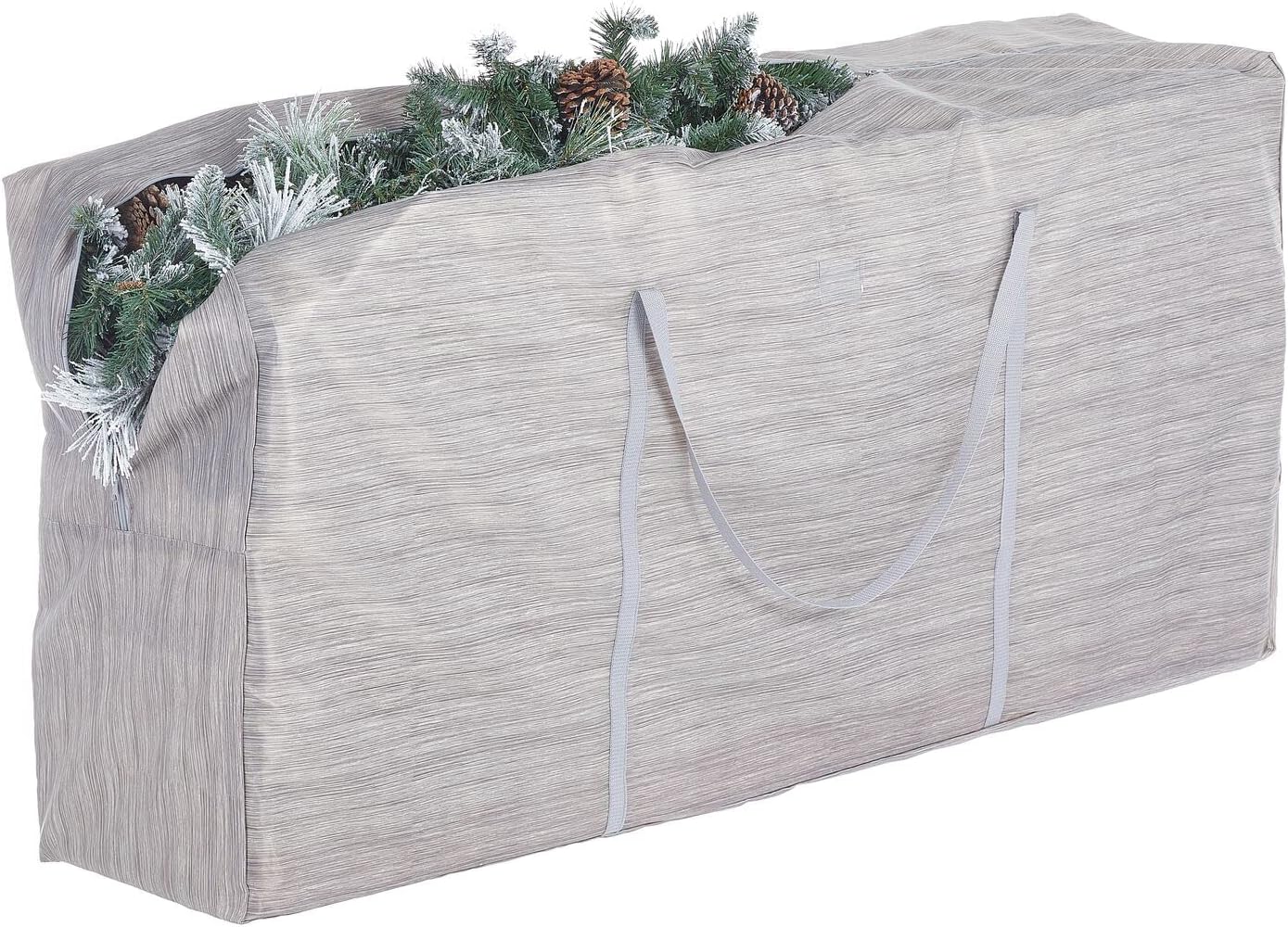 Holiday Décor Storage - mDesign Extra Large Christmas Tree Storage Bag with Handles - Zippered Storage Tote - Durable Storage Container for Artificial Christmas Tree, Wreaths, Garland and Holiday Decor - Striped, Taupe/Tan