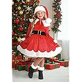 Girls Christmas Santa Costume | Kids Xmas Dress with Hat and Boot Toppers | Festive Helper Holiday Gown Outfit