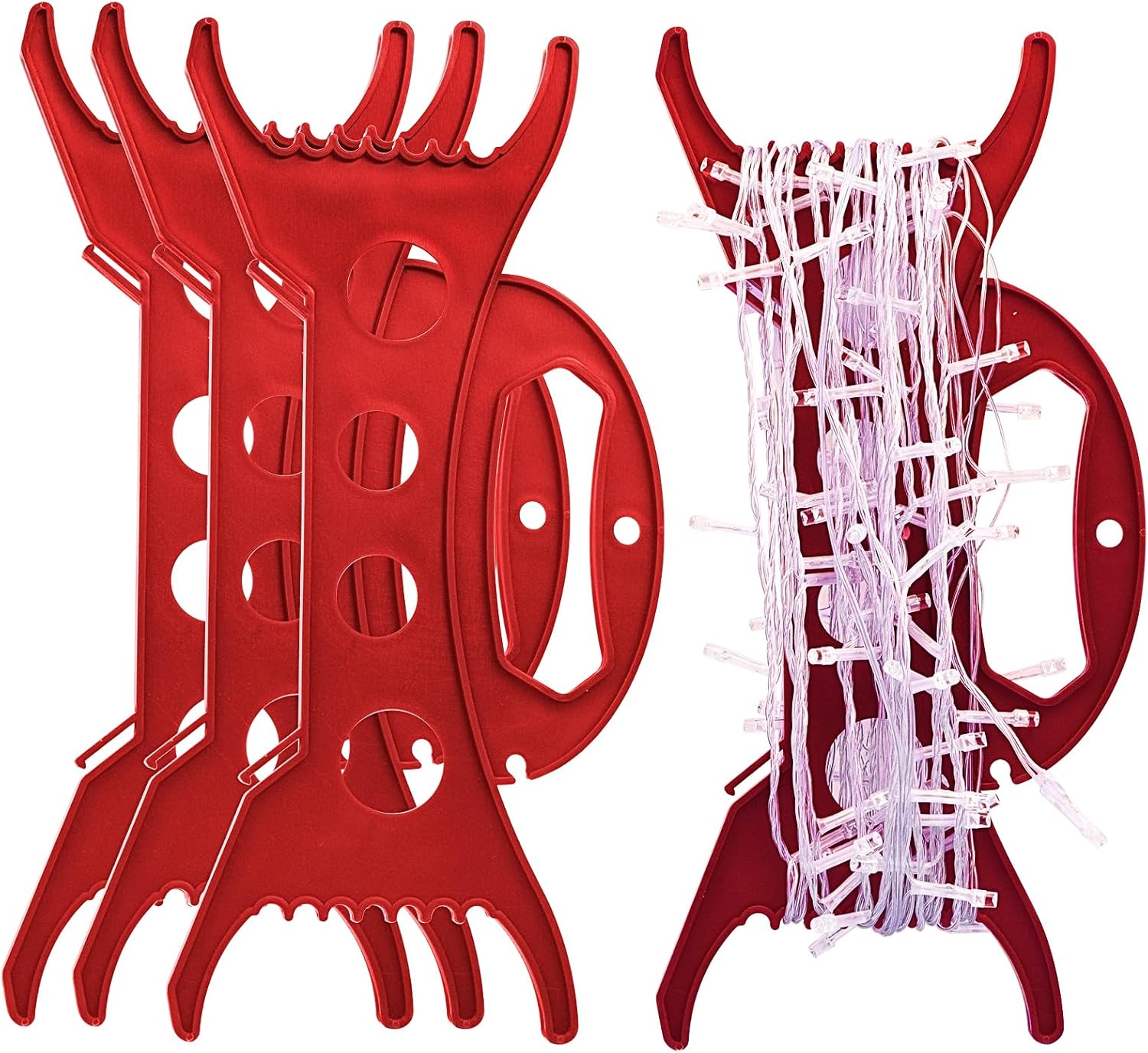 Holiday Décor Storage - 4PCS Christmas Lights Storage Holder Red Christmas Lights Organizer All Purpose Light and Cord Wind Up Cord Storage Reel Extension Cord Organizer Christmas Light Winder for Tree Lights Garland Beads