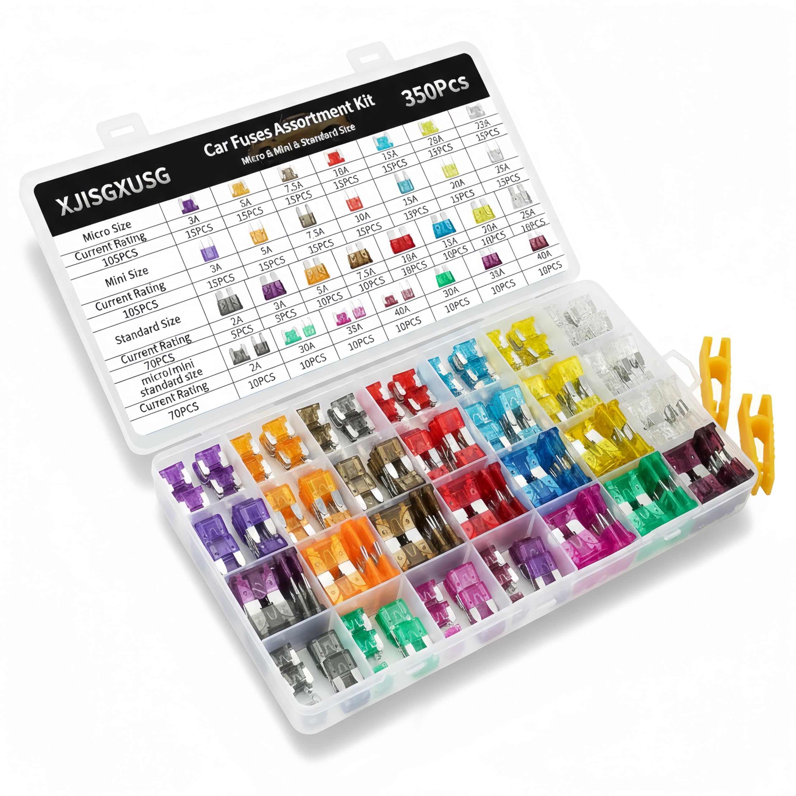 Photo 1 of XJlSGXUSG 350 Pcs Fuses Kit Micro & Mini & Standard,(2A/3A/5A/7.5A/10A/15A/20A/25A/30A/35A/40A) (with Puller Tool) for Car, Marine, Truck, RV Fuse Replacement