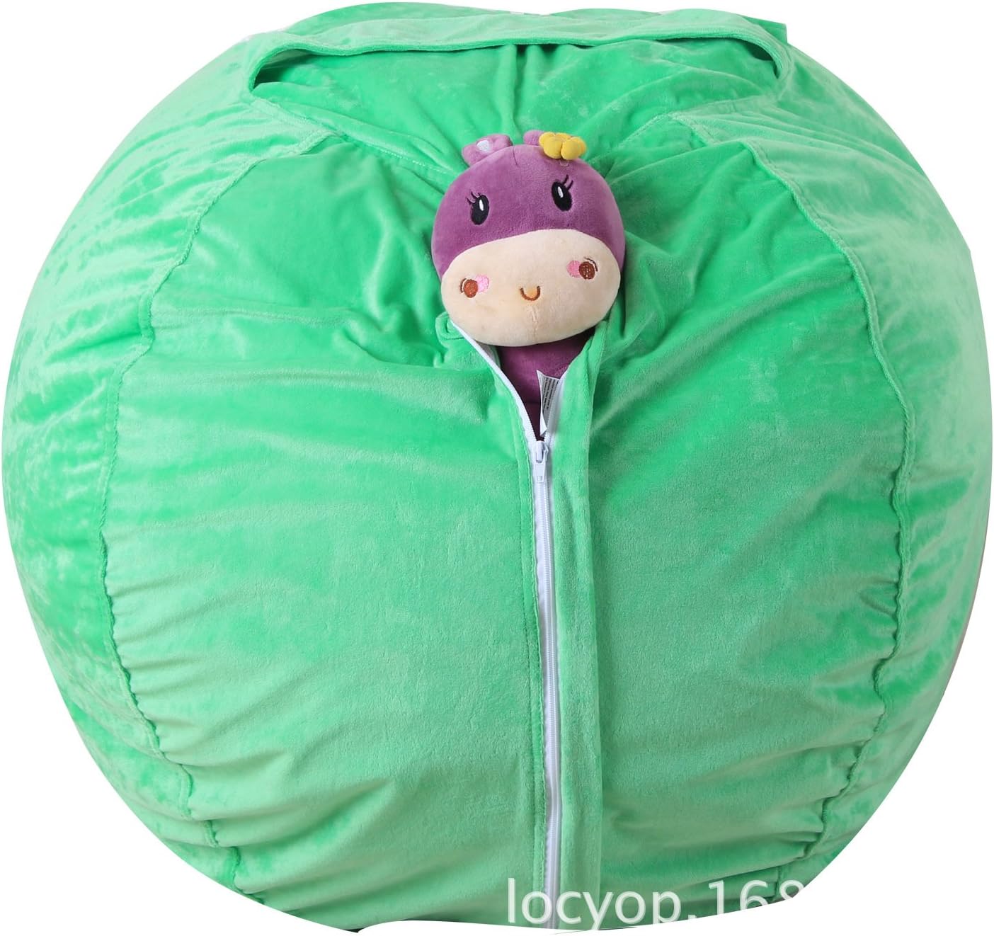 Spacious Stuffed Animal Storage Bean Bag - Soft Comfy Plush Fabric Kids Prefer Over Canvas - Replace Your Mesh Toy Hammock or Net - Store Blankets & Pillows Too (Green, 38'')