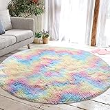 Round Rug for Bedroom, Fluffy Circle Rug 4'X4' for Kids Baby Room,Furry Rugs for Girls Boys Room,Shaggy Circular Rug for Nurs