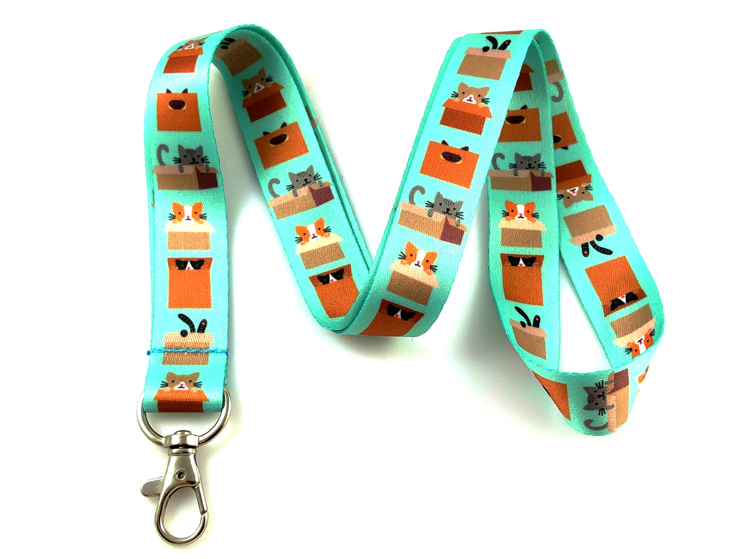 Cat Themed Lanyard Key Chain Id Badge Holder (Cats In Boxes)