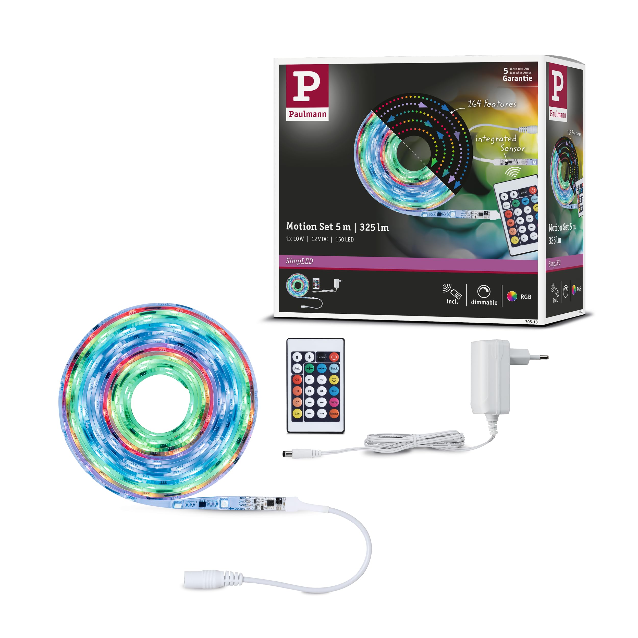 Paulmann 70513 SimpLED Strip LED 10 watts Strip Basic Set dimmable White Plastic 5m Motion RGB