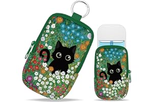 Mcapirivo Floral Black Cat Hand Sanitizer Spray Case, Cute Hand Sanitizer Holder Zippered Pouch, Fashion Accessory with Snap Hook for Glow Mist and Power Mist 1FL OZ