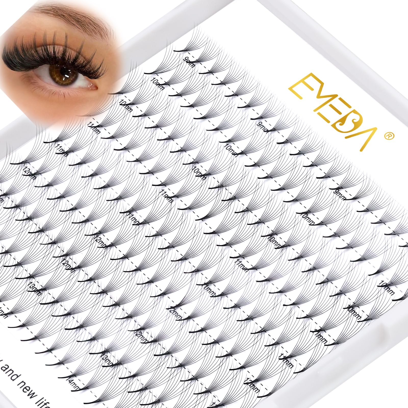 EMEDA Premade Volume Fans 8D Eyelash Extensions 9 Lines D Curl Volume Lashes 0.07mm 9mm-14mm Mix Length Pre Made Volume Lash Extensions 8D Cluster Eyelashes (8D D 0.07 Mix) — image 1