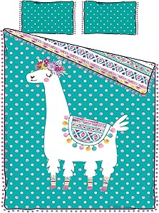 South Shore DreamIt Full Comforter and Pillowcase Festive Llama, Turquoise and Pink
