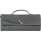 Joryin Woven Purse for Women Evening Clutch Woven Leather Handbags Slate Gray Suede Crossbody Bag Purse Formal Evening Bag