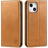 SHIELDON Genuine Leather Case Wallet for iPhone 13 Mini 5.4" 2021, Brown | Folio Magnetic Closure, RFID Blocking, Credit Card Holder, Kickstand, Shock Absorbing Protective Cover
