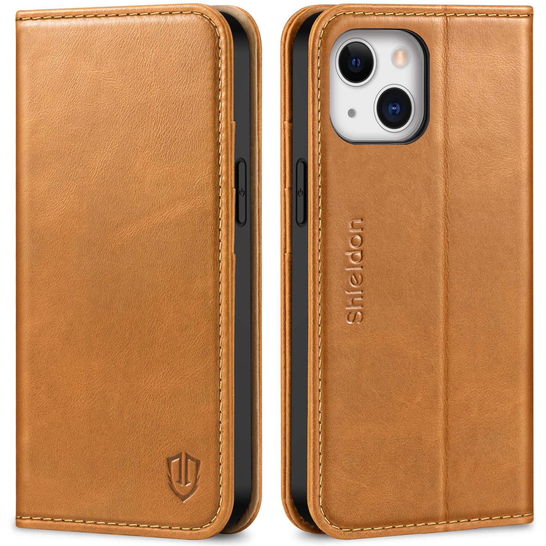 Photo 1 of SHIELDON Case for iPhone 13 Mini 5G, Genuine Leather Wallet Folio Magnetic Closure RFID Blocking Card Slots Kickstand Full Protection Case Compatible with iPhone 13 Mini (5.4", 2021) - Brown