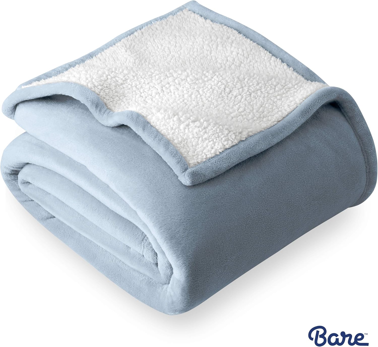 Bare Home Sherpa Fleece Blanket - Twin/Twin Extra Long - Fluffy & Soft Plush Bed Blanket - Hypoallergenic - Reversible - Lightweight (Twin/Twin XL, Dusty Blue): Home & Kitchen