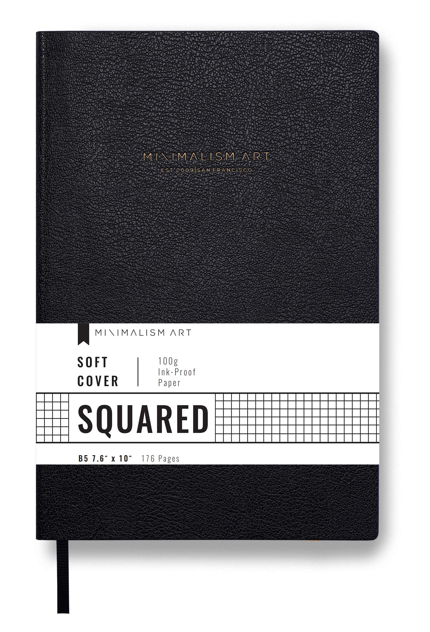 Minimalism Art Soft Cover Notebook Journal, Composition B5 Size 7.6 X 10 inches, Squared Grid Page, 192 Pages, Fine PU Leather, Premium Thick Paper - 100gsm (Black)