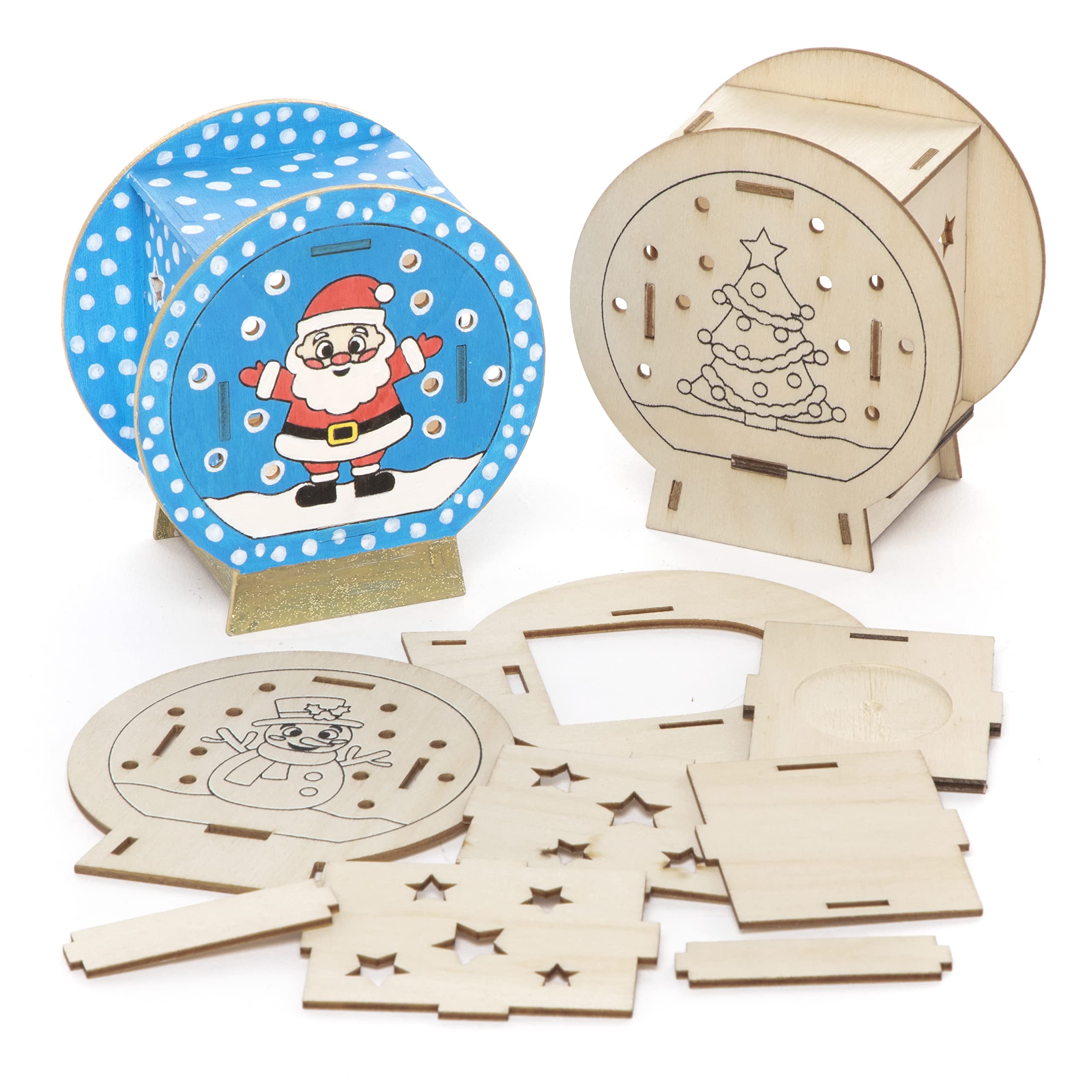 Baker Ross FC264 Snow Globe House Wooden Model Kit - Pack of 3, Tealight Holder to Decorate and Display, Wooden Crafts for Children, Ideal Christmas Arts and Crafts Project