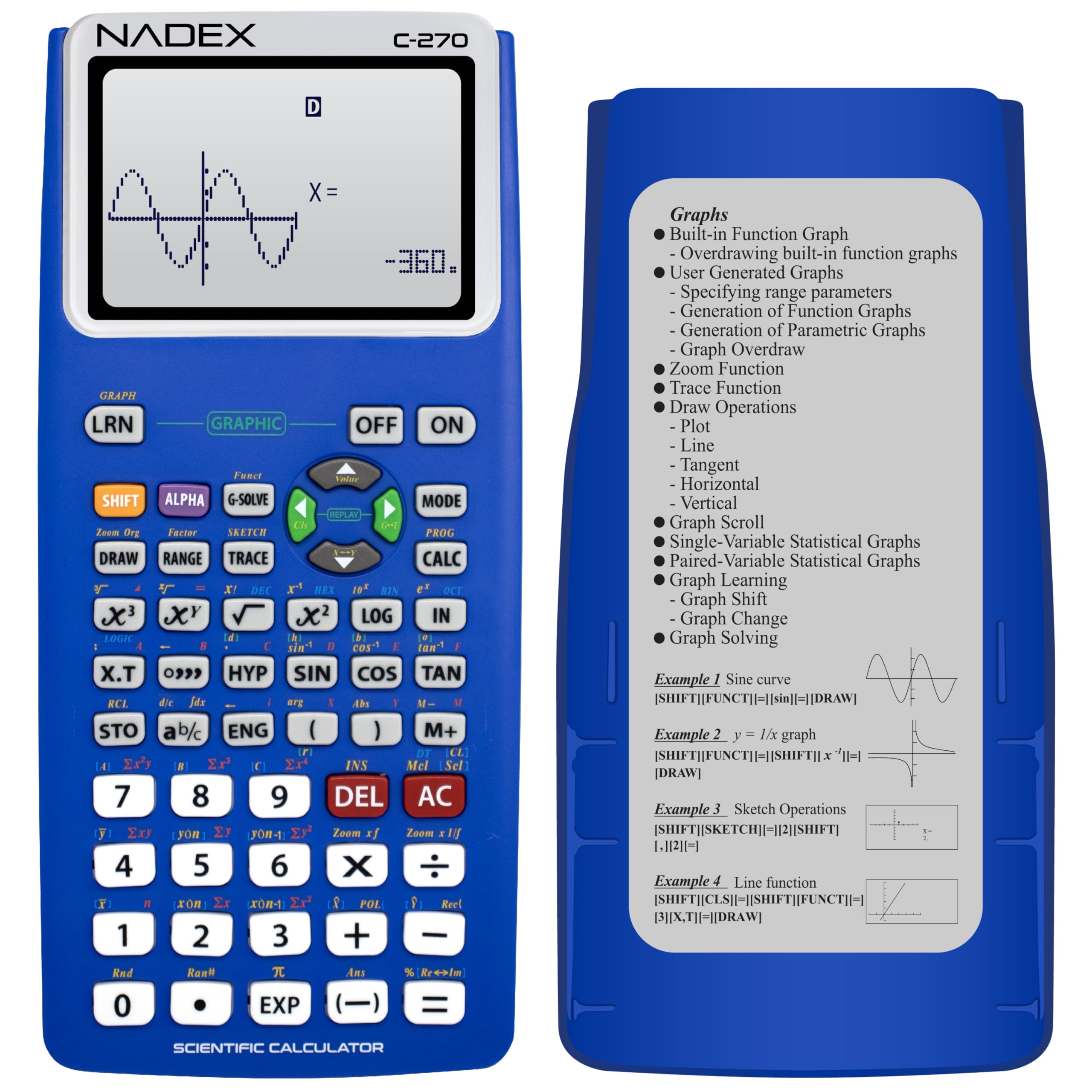 Scientific Calculator with Graph Functions for College and High School Students, Engineering, Advanced Mathematics, Calculus, Algebra, Geometery, Trigonometry, Statistics, Physics, Chemistry - Blue