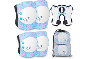 Ausletie Knee Pads for Kids Girls Protective Gear Set Adjustable Knee Pads and Elbow Pads Set with Wrist Guard for Girls Kids Toddler Roller Skates Bike Cycling Skateboard Scooter (Blue&White Mermaid)