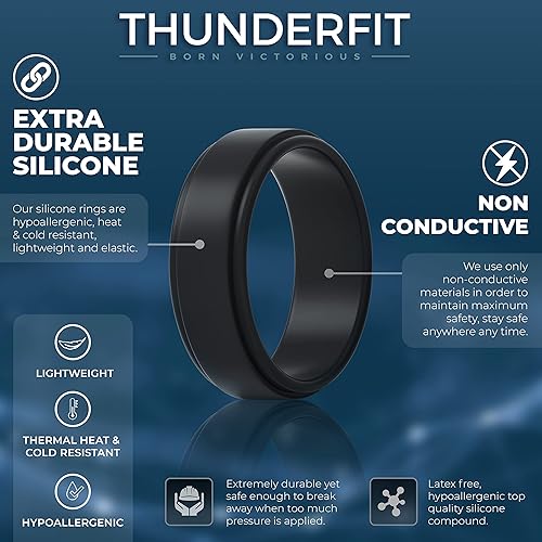 ThunderFit Silicone Wedding Ring for Men Ring (Dark Blue,