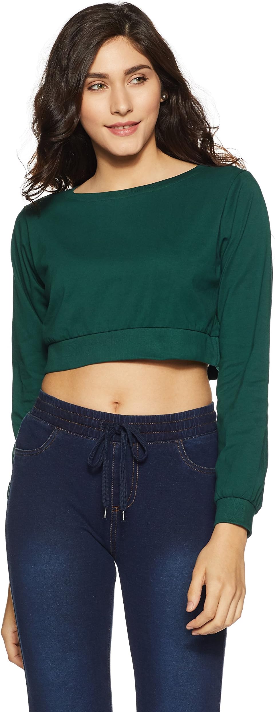 Miss ChaseWomen's Super Soft Round Neck Full Sleeves Solid Boxy Crop Top