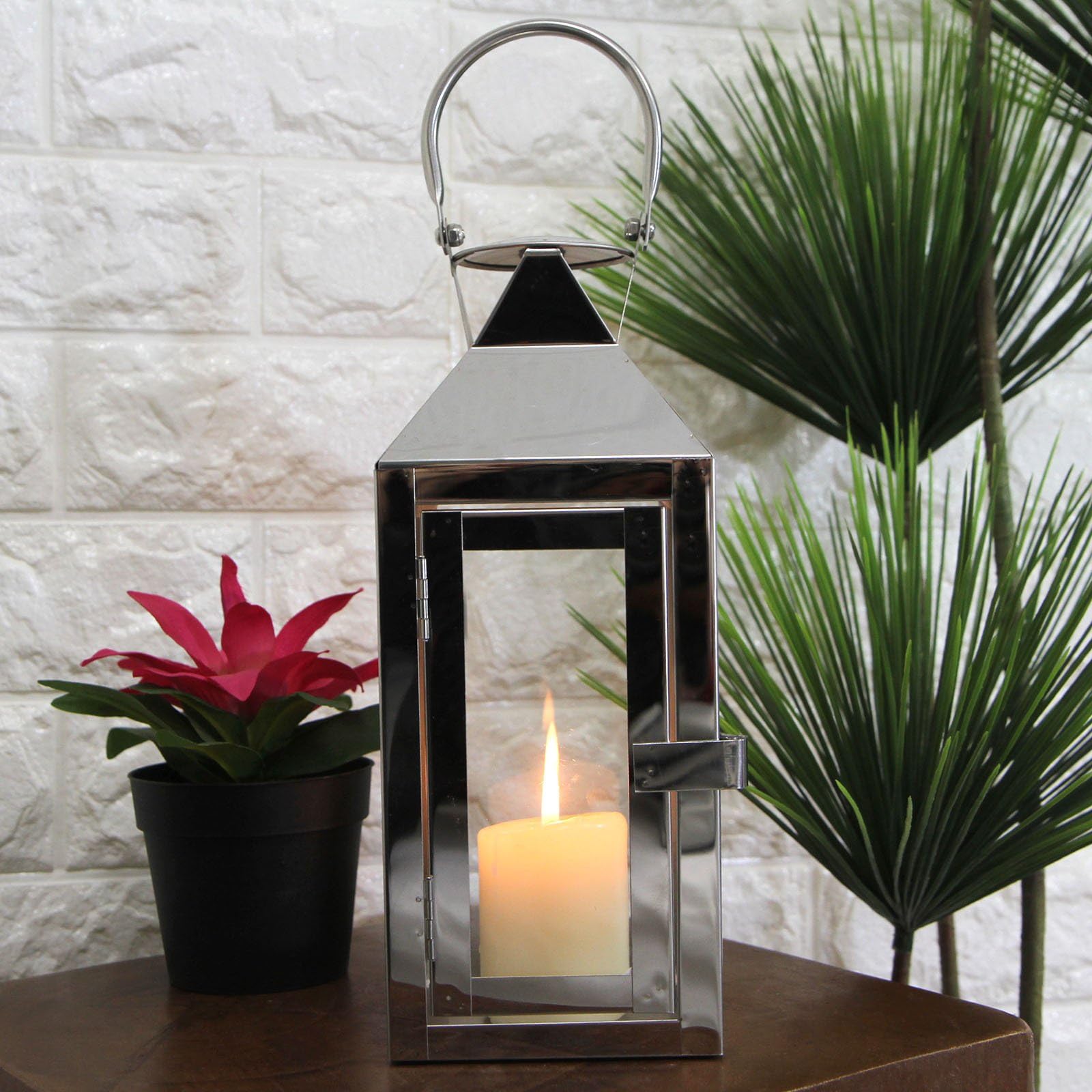 Just Contempo Antique Metal Silver Glass Lantern, 26 cm