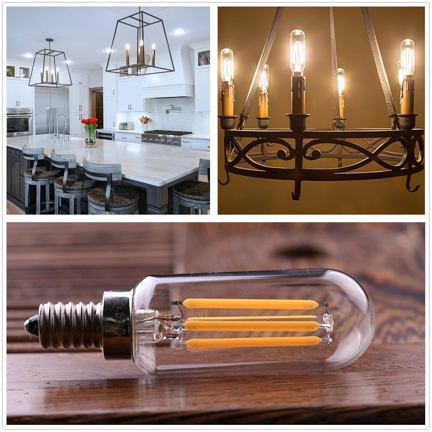 12PCS T25 E12 LED Filament Bulbs Dimmable Candelabra 3000K 40W