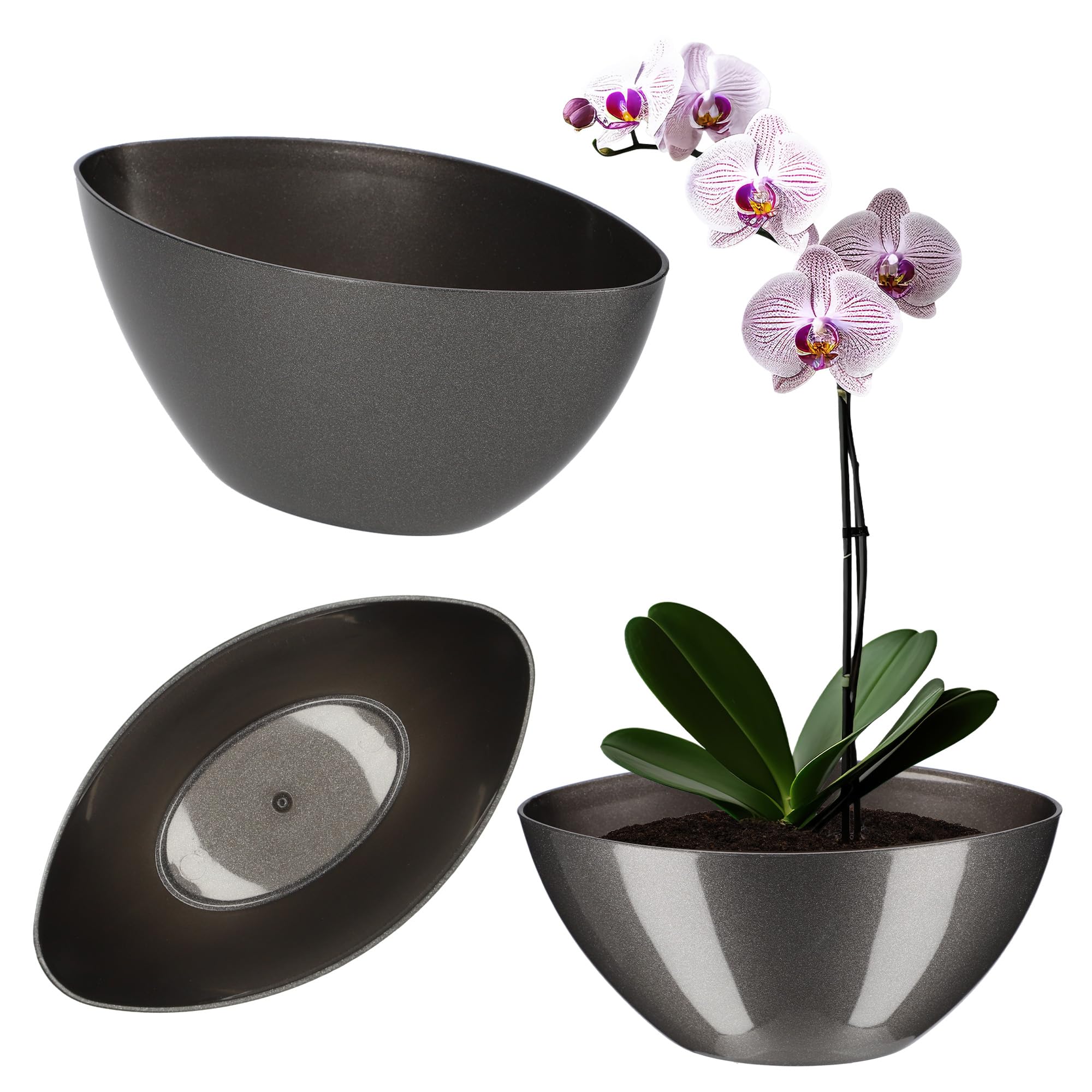 KADAX Plant Pot, Plastic Flower Pot in Several Colours, Oval Planter for Bedroom, Living Room, Office, Lightweight Plant Pot, Modern Indoor Planter (21 x 12 cm, Anthracite)