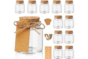 OurWarm 12 Pack Mini Jars with Lids, 1.7OZ Small Glass Bottles with Cork Tag Label and Twine, Versatile Small Glass Jars for Candy Potion Spice DIY Crafts Gift Birthday Wedding Party Decorations