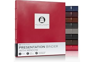 Gallery Leather 3 Ring Binder with Plastic Sleeves, Includes 10 Sheets, Sheet Size: 8.5" x 11" - Presentation Binder Rings with Window and Hubbed Spine, Thick: 1.25" Camden Red