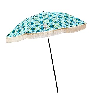Beach Umbrella, Mermaid with Fringe, Designed by Beach Brella / 100% UV Sun Protection, Lightweight, Portable & Easy to Setup in The Sand and Secure in The Wind
