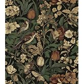 Erfoni Vintage Floral Peel and Stick Wallpaper Dark Floral and Birds | 17.3" x118" Contact Paper DIY Self Adhesive Removable Wallpaper for Bedroom Cabinets Decor Retro Boho Flower Leaf Wall Paper