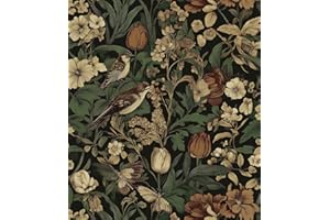 Erfoni 17.3" x118" Vintage Floral Peel and Stick Wallpaper Dark Floral and Bird Contact Paper DIY Self Adhesive Removable Wallpaper for Bedroom Cabinets Decor Retro Boho Flower Leaf Wall Paper