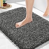 Yimobra Bathroom Rugs Non Slip Washable, Ultra Soft and Water Absorbent Bath Mats, Plush Fluffy Shower Mat Outside, Microfiber Thick Matts for Bathroom Floor/Sink, 24x17, Light Gray and Black Gray