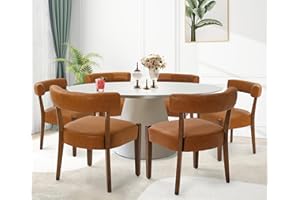RNKSFX Faux Leather Dining Chairs Set of 6 Upholstered Kitchen & Dining Room Wooden Chairs Mid Century Modern Dining Chairs Low Back, Brown